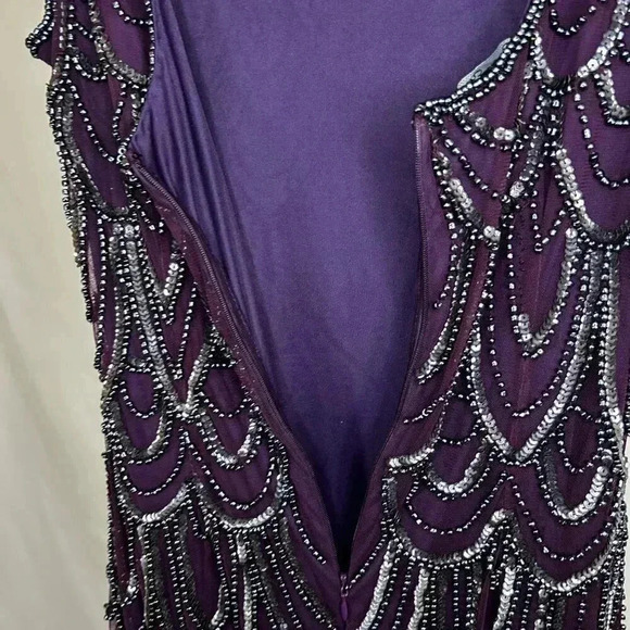 Pisarro Nights Size 8 Beaded Sequinned Wine Sheath Dress Gown Party Formal Flapp - Picture 5 of 9